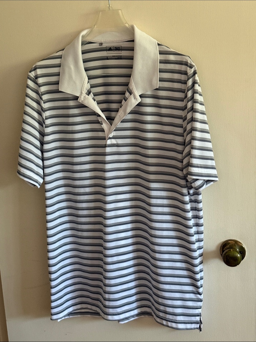 adidas Men's White & Gray Striped Polo